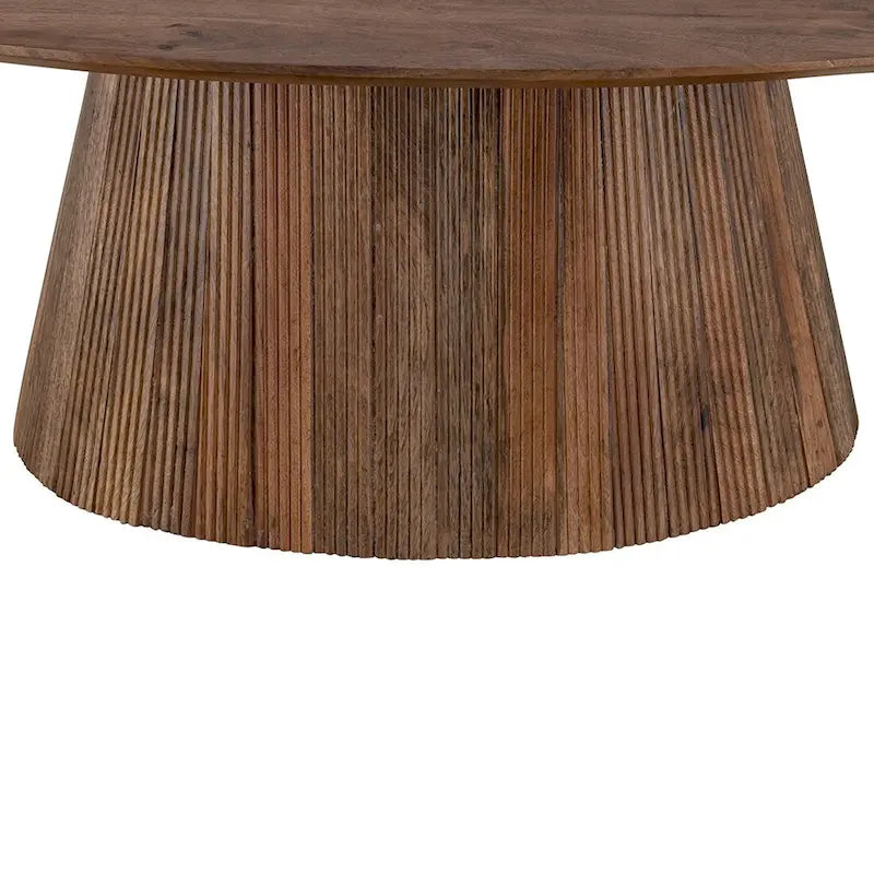Table basse en bois brun avec base cannelée, plateau rond de 120 cm, 1 pièce