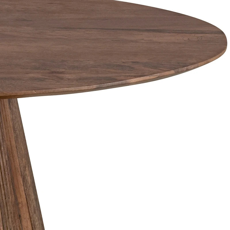 Table basse en bois brun avec base cannelée, plateau rond de 120 cm, 1 pièce