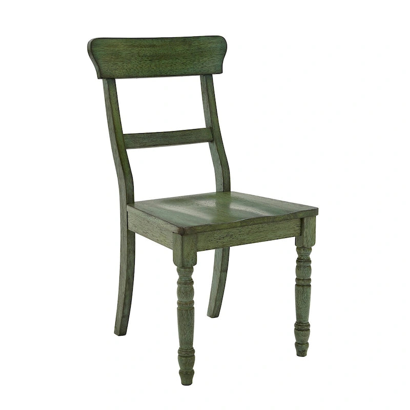 Chaise de salle à manger à barreaux, Bleu marine/Rouge/Chêne/Vert antique, Lot de 2
