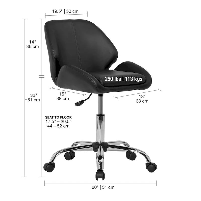 Chaise de bureau pivotante en vinyle argent/noir, simple