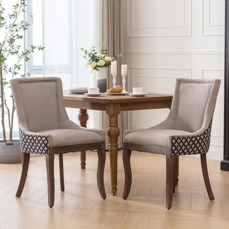 Chaise de salle à manger en tissu beige/noir, dossier haut, lot de 2