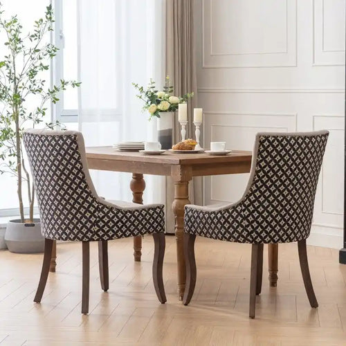 Chaise de salle à manger en tissu beige/noir, dossier haut, lot de 2