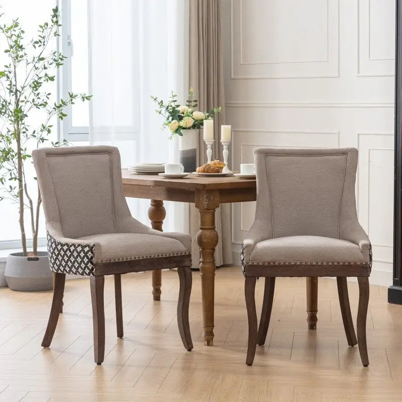 Chaise de salle à manger en tissu beige/noir, dossier haut, lot de 2