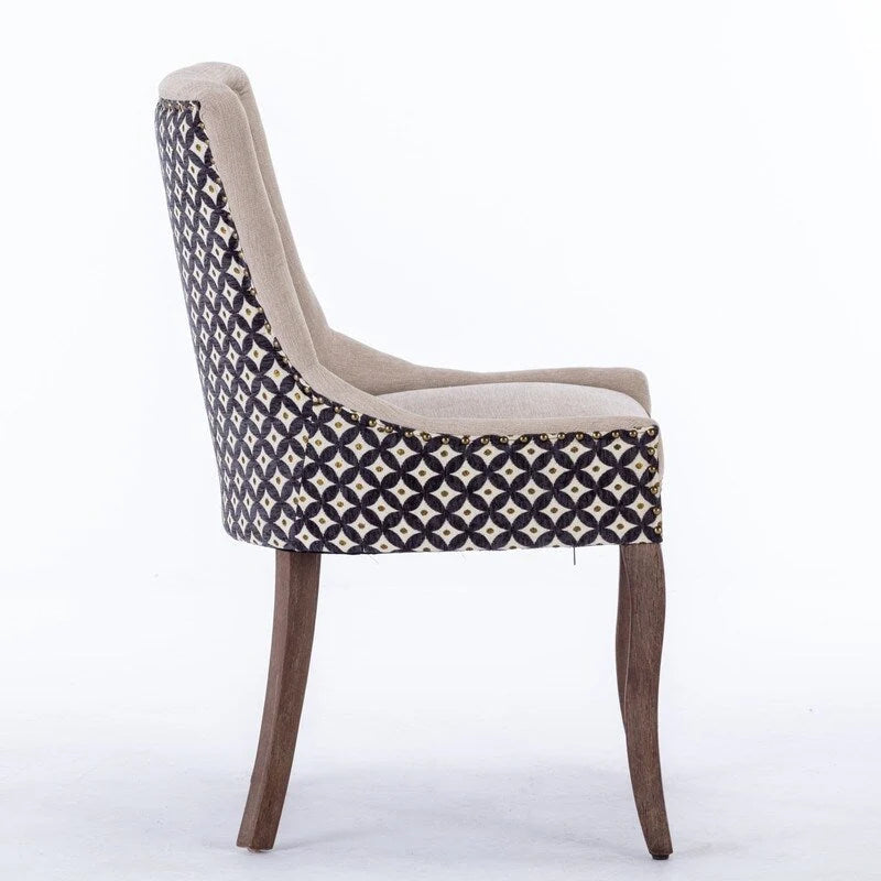 Chaise de salle à manger en tissu beige/noir, dossier haut, lot de 2