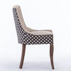Chaise de salle à manger en tissu beige/noir, dossier haut, lot de 2