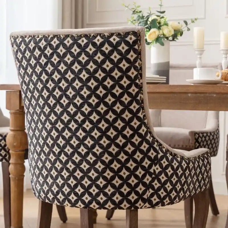 Chaise de salle à manger en tissu beige/noir, dossier haut, lot de 2