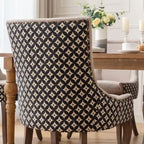 Chaise de salle à manger en tissu beige/noir, dossier haut, lot de 2