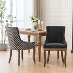Chaise de salle à manger en tissu beige/noir, dossier haut, lot de 2