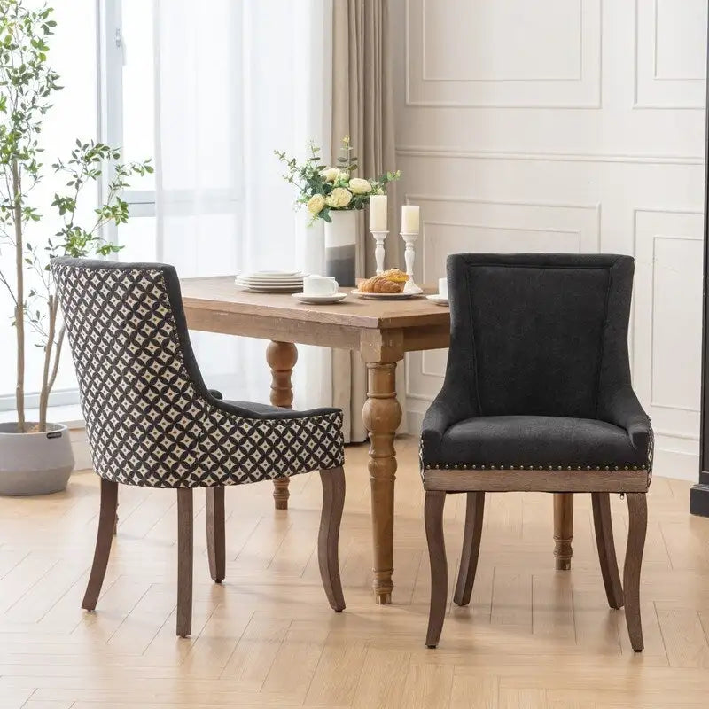 Chaise de salle à manger en tissu beige/noir, dossier haut, lot de 2