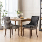 Chaise de salle à manger en tissu beige/noir, dossier haut, lot de 2