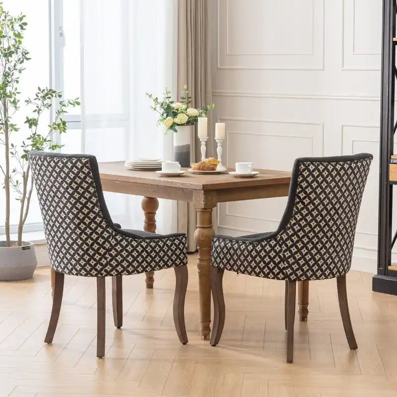 Chaise de salle à manger en tissu beige/noir, dossier haut, lot de 2
