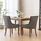 Chaise de salle à manger en tissu beige/noir, dossier haut, lot de 2