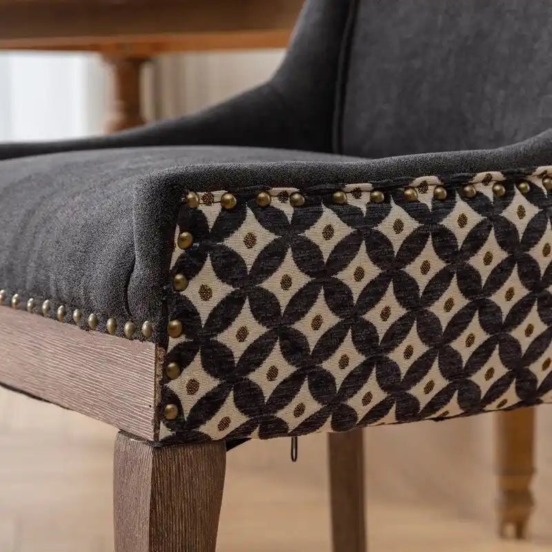 Chaise de salle à manger en tissu beige/noir, dossier haut, lot de 2