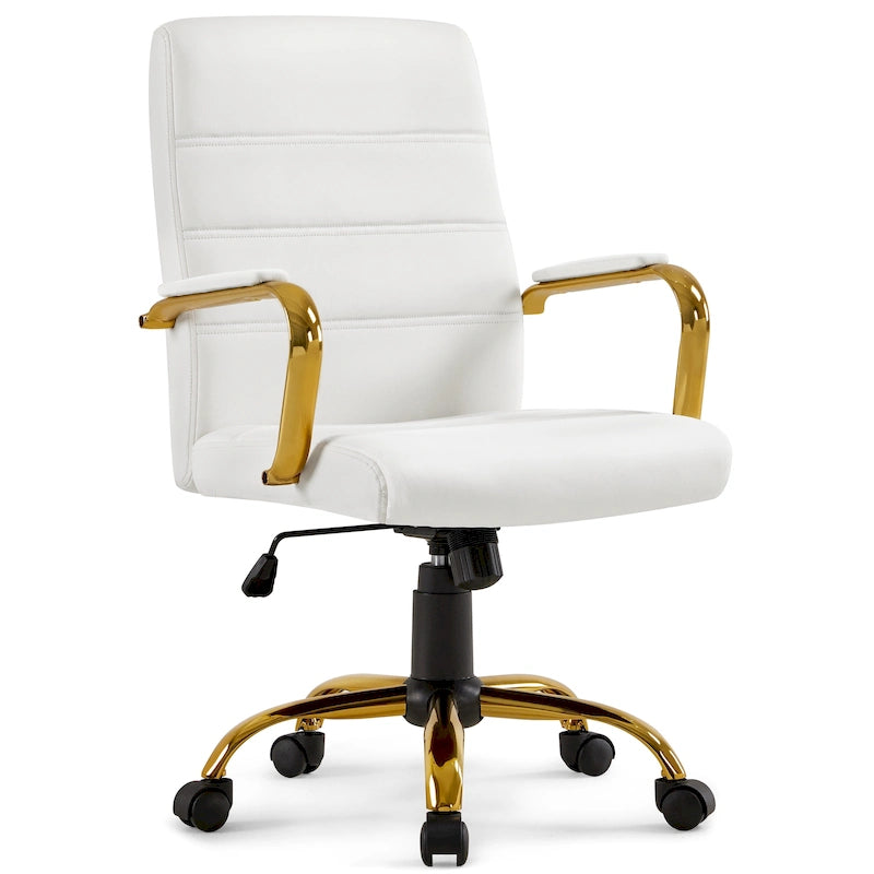 Fauteuil de bureau pivotant en similicuir, cadre doré, pour 1 personne