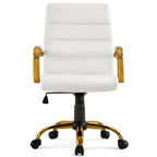 Yaheetech Mid-Back Office Chair with Gold Frame PU Leather Office Executive Chair, White - N/A