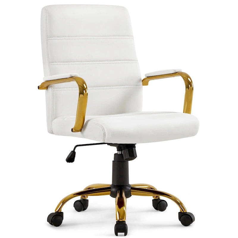 Fauteuil de bureau pivotant en similicuir, cadre doré, pour 1 personne