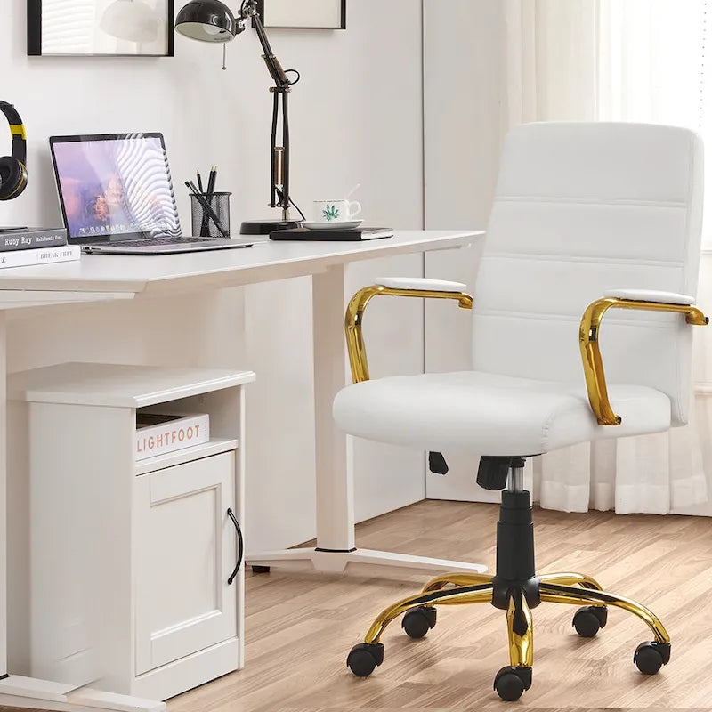 Fauteuil de bureau pivotant en similicuir, cadre doré, pour 1 personne