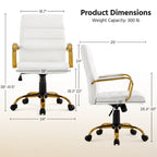 Fauteuil de bureau pivotant en similicuir, cadre doré, pour 1 personne