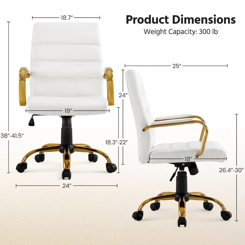 Fauteuil de bureau pivotant en similicuir, cadre doré, pour 1 personne