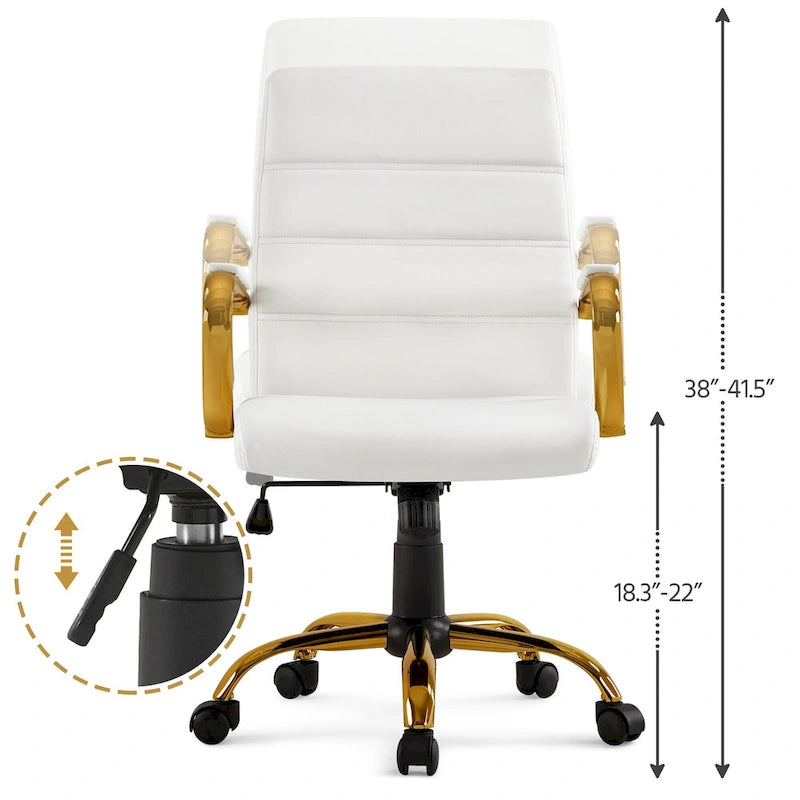 Fauteuil de bureau pivotant en similicuir, cadre doré, pour 1 personne