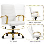 Fauteuil de bureau pivotant en similicuir, cadre doré, pour 1 personne