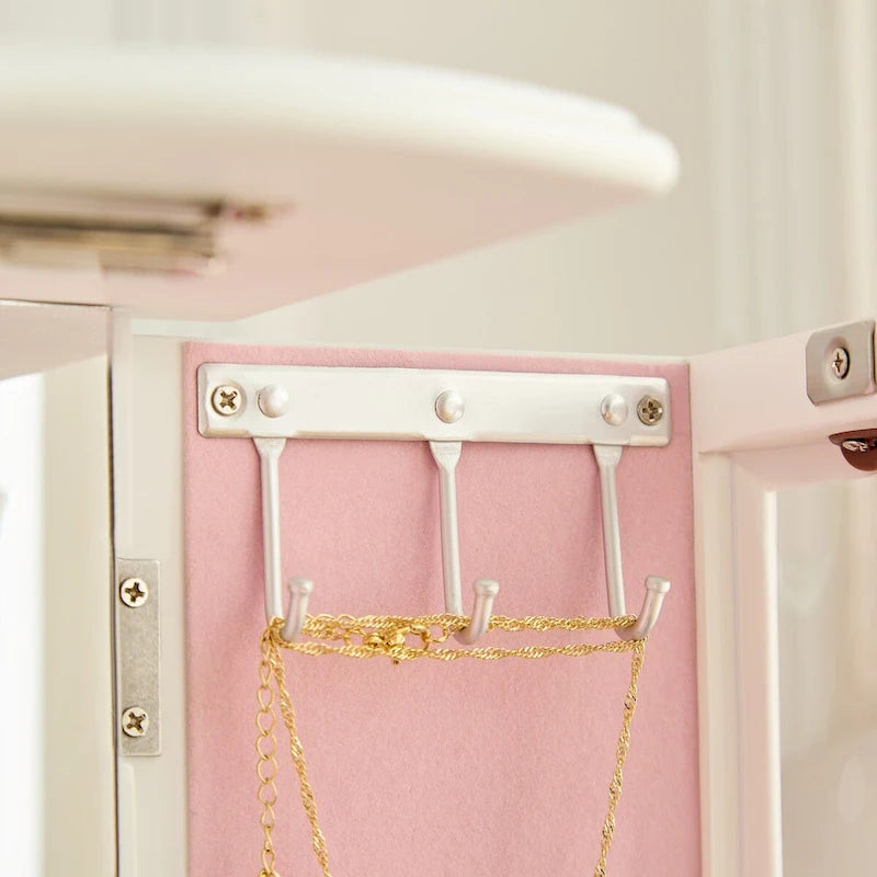 Boîte à bijoux en bois marron/blanc avec 5 tiroirs, miroir et crochets pour colliers