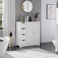 Meuble de rangement blanc à 4 tiroirs avec placard, sur pied