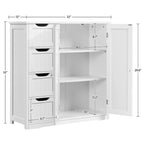 Meuble de rangement blanc à 4 tiroirs avec placard, sur pied