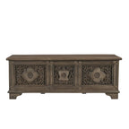 Banc de rangement sculpté en bois marron/gris avec couvercle relevable – 1 place