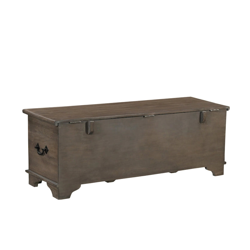 Banc de rangement sculpté en bois marron/gris avec couvercle relevable – 1 place