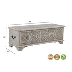 Banc de rangement sculpté en bois marron/gris avec couvercle relevable – 1 place