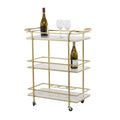 Chariot de bar roulant à 3 niveaux Or - Étagères en marbre et verre - Unité unique