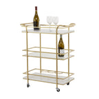 Chariot de bar roulant à 3 niveaux Or - Étagères en marbre et verre - Unité unique