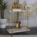 Chariot de bar roulant à 3 niveaux Or - Étagères en marbre et verre - Unité unique
