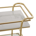 Chariot de bar roulant à 3 niveaux Or - Étagères en marbre et verre - Unité unique