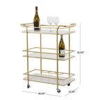 Chariot de bar roulant à 3 niveaux Or - Étagères en marbre et verre - Unité unique