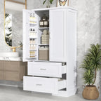 Meuble de rangement de salle de bain blanc, 2 portes et 2 tiroirs, étagère réglable, MDF, pour 1 personne