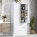Meuble de rangement de salle de bain blanc, 2 portes et 2 tiroirs, étagère réglable, MDF, pour 1 personne