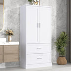 Meuble de rangement de salle de bain blanc, 2 portes et 2 tiroirs, étagère réglable, MDF, pour 1 personne