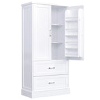 Meuble de rangement de salle de bain blanc, 2 portes et 2 tiroirs, étagère réglable, MDF, pour 1 personne