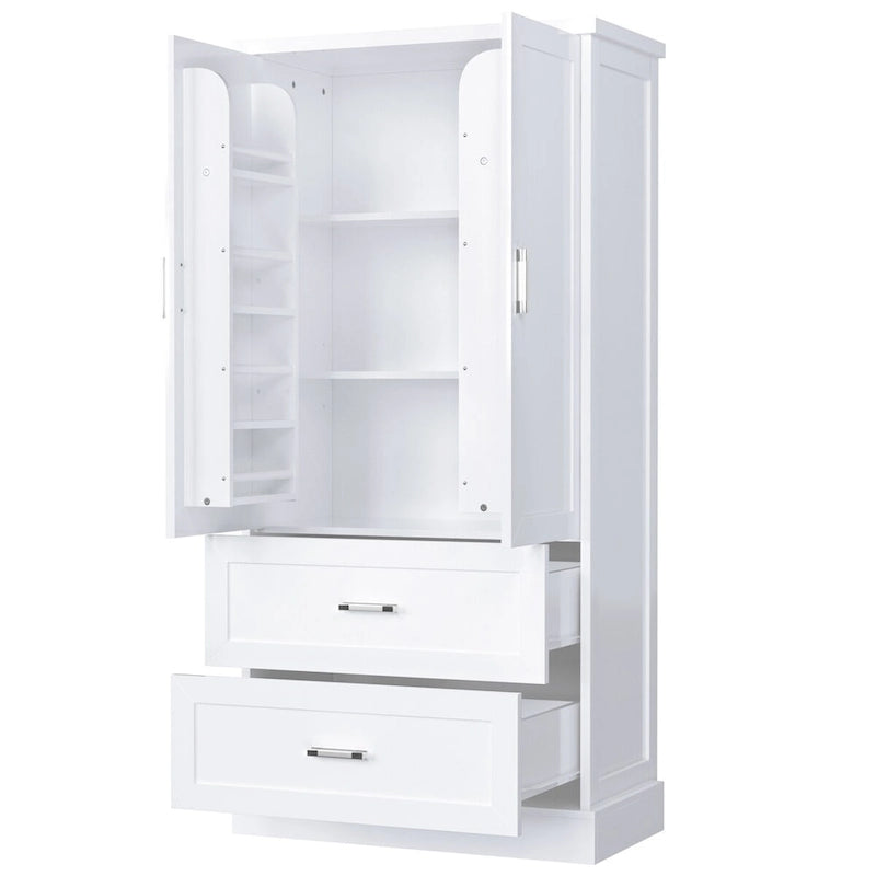 Meuble de rangement de salle de bain blanc, 2 portes et 2 tiroirs, étagère réglable, MDF, pour 1 personne