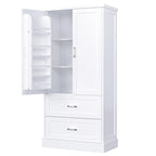 Meuble de rangement de salle de bain blanc, 2 portes et 2 tiroirs, étagère réglable, MDF, pour 1 personne