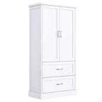 Meuble de rangement de salle de bain blanc, 2 portes et 2 tiroirs, étagère réglable, MDF, pour 1 personne