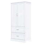 Meuble de rangement de salle de bain blanc, 2 portes et 2 tiroirs, étagère réglable, MDF, pour 1 personne