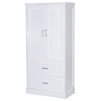 Meuble de rangement de salle de bain blanc, 2 portes et 2 tiroirs, étagère réglable, MDF, pour 1 personne