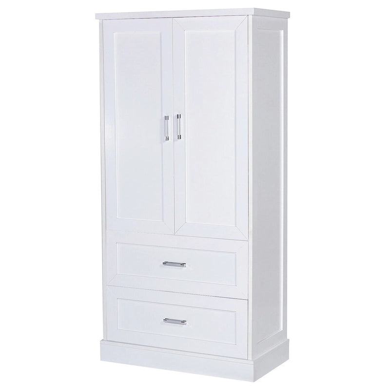 Meuble de rangement de salle de bain blanc, 2 portes et 2 tiroirs, étagère réglable, MDF, pour 1 personne