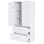 Meuble de rangement de salle de bain blanc, 2 portes et 2 tiroirs, étagère réglable, MDF, pour 1 personne