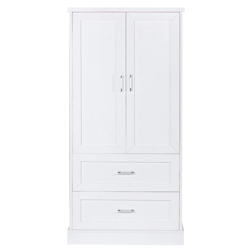 Meuble de rangement de salle de bain blanc, 2 portes et 2 tiroirs, étagère réglable, MDF, pour 1 personne