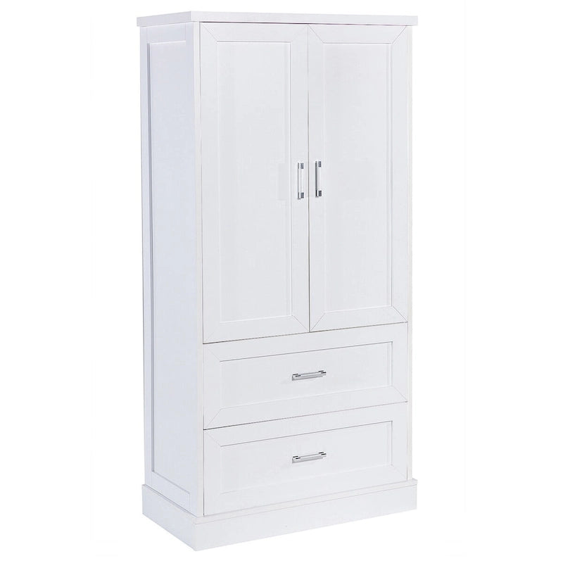 Meuble de rangement de salle de bain blanc, 2 portes et 2 tiroirs, étagère réglable, MDF, pour 1 personne