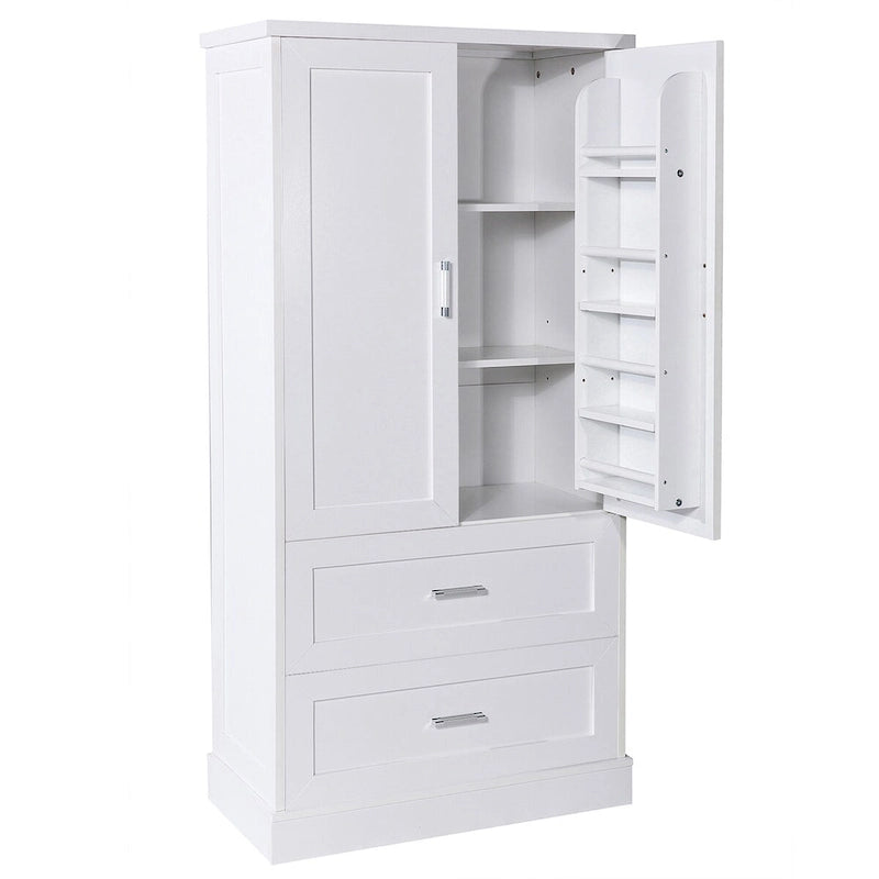 Meuble de rangement de salle de bain blanc, 2 portes et 2 tiroirs, étagère réglable, MDF, pour 1 personne